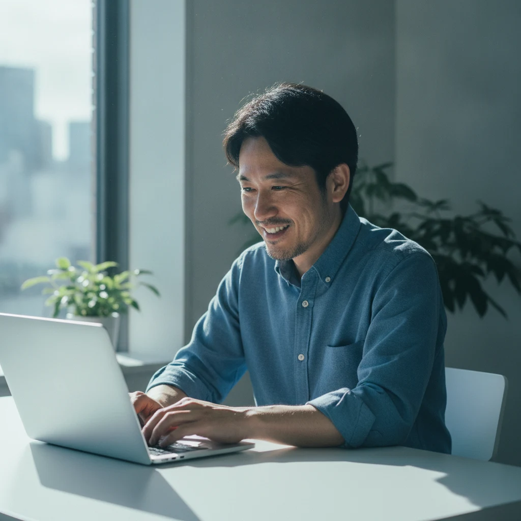 ノートパソコンでAIと開発を進める経営者